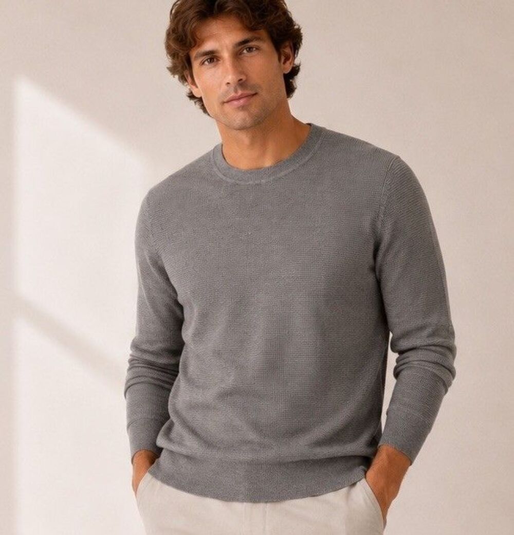 Banana Republic Merino Wool Waffle Crewneck Sweater Men Sz L Classic Lux EUC
